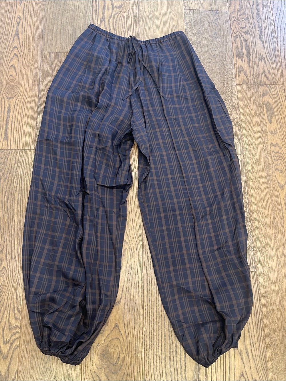 New Zara Balloon Barrel Wide Plaid Pants High Rise 4